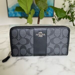 Coach Accordion Zip Wallet Colorblock Signature Canvas Black 31546 F54630